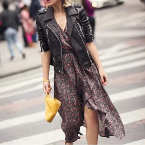 Avec Les Filles Floral Print Sleeveless Wrap Dress Size Medium Navy Combo Midi